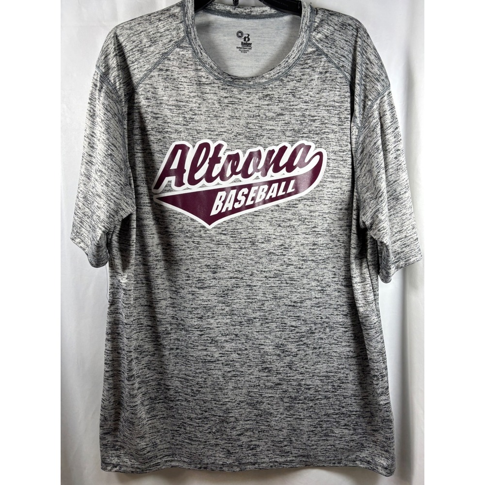 Badger Sport Mens XL Altoona Baseball Space Dye Performance T-Shirt Grey Maroon